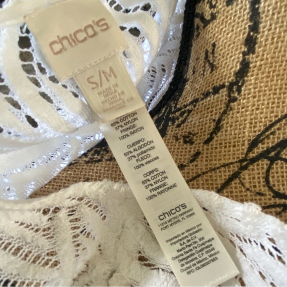 Chico’s Fringed Poncho With Cut Out Lace orSwimsuit Topper Size S/M - Picture 7 of 8